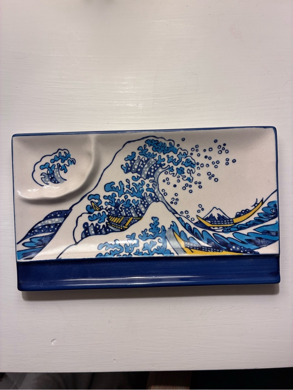 Anthropologie Decorative Sushi Plate with Blue Wave Design